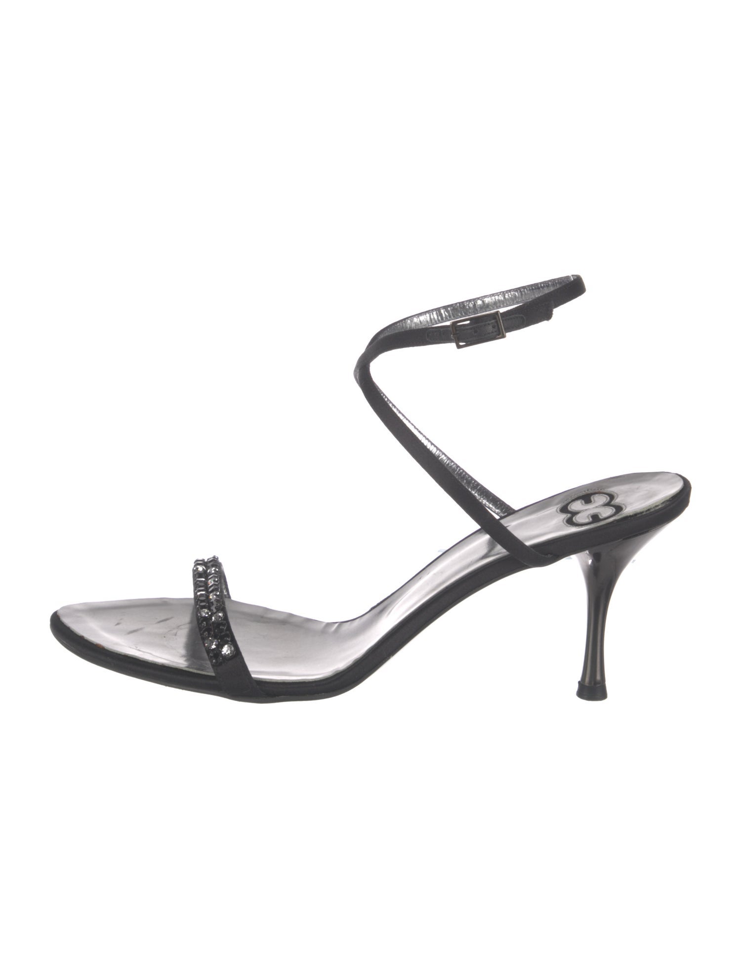 Escada Satin Crystal Embellishments Slingback Sandals