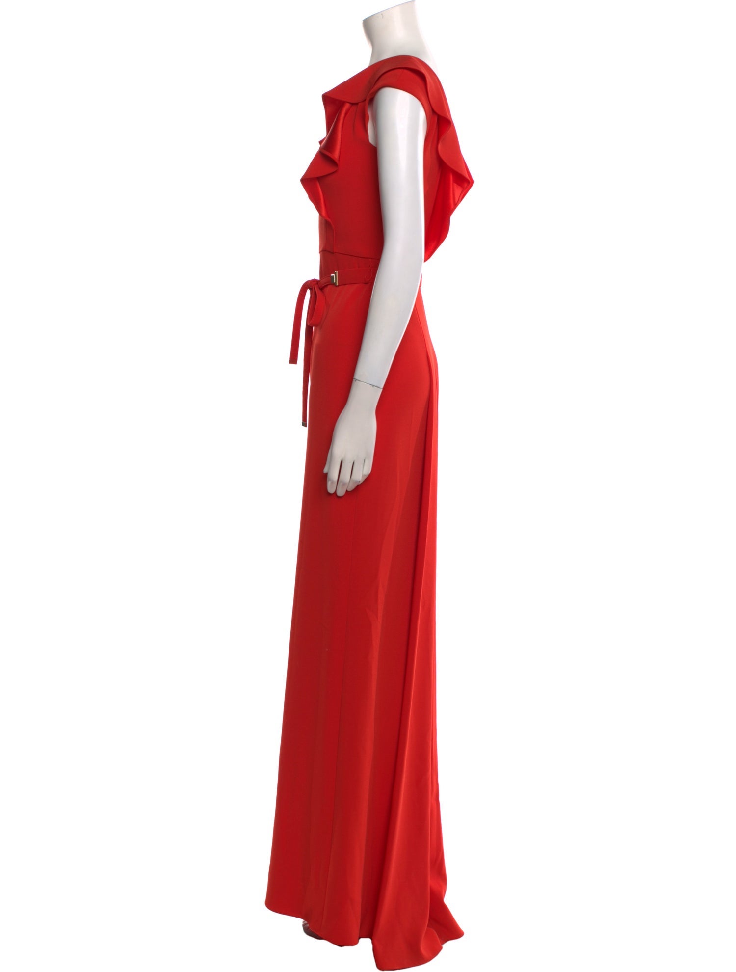 Escada Bateau Neckline Long Dress in Orange/Red, Women's Us2, DE32 | Xs