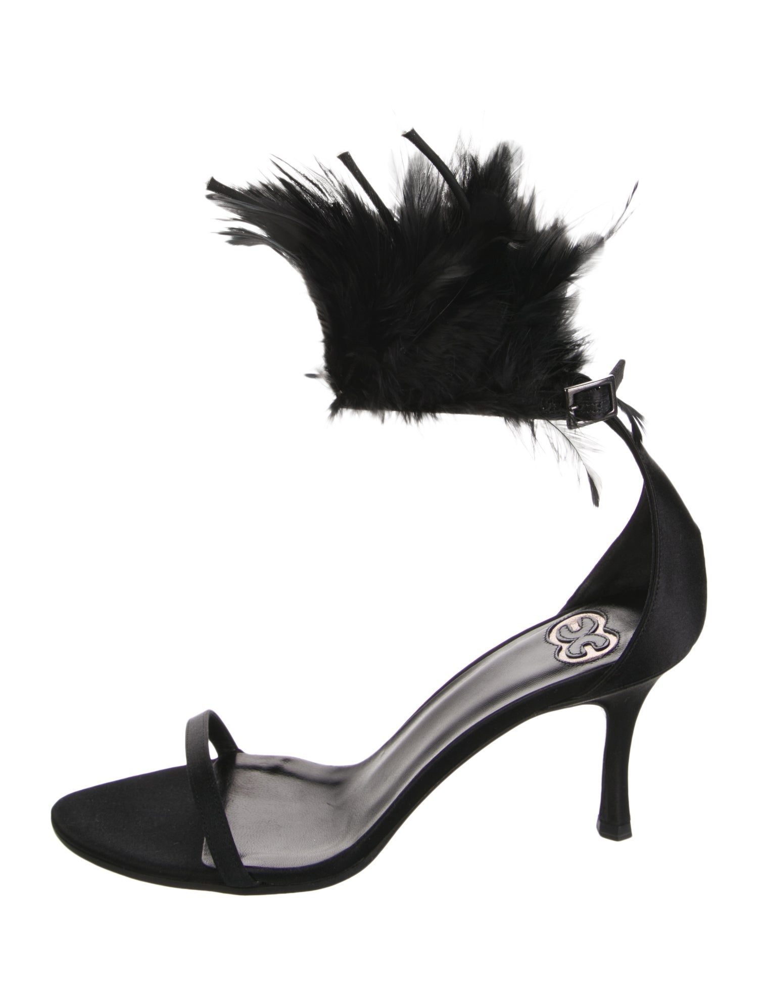 Escada Satin Feather Trim Sandals