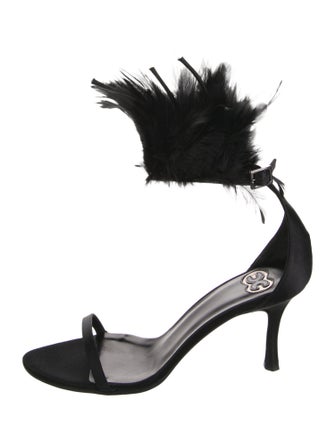 Escada Satin Feather Trim Sandals