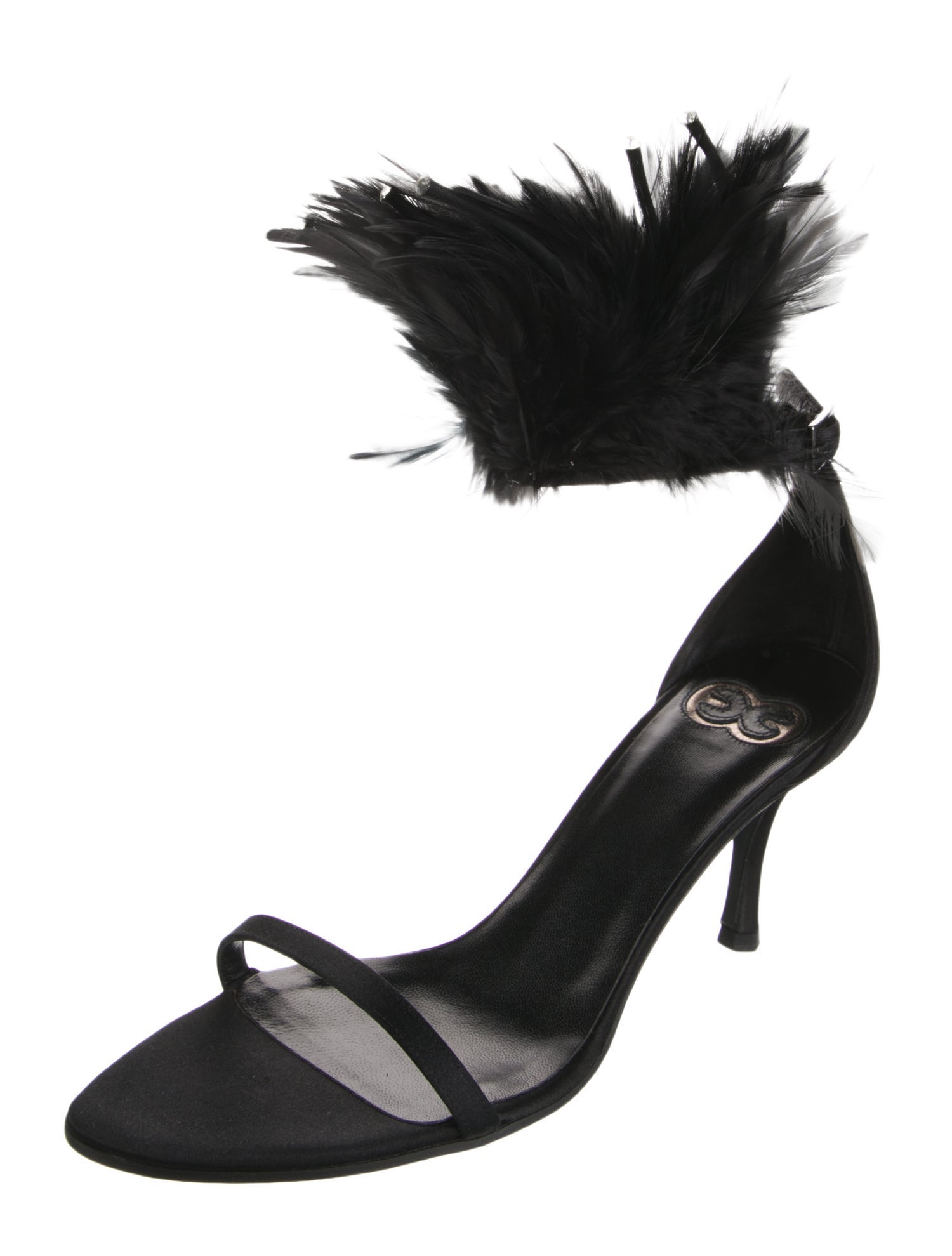 Escada Satin Feather Trim Sandals