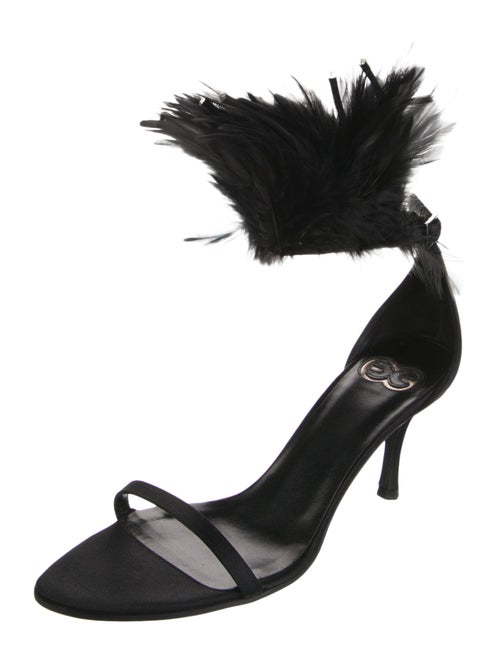 Escada Satin Feather Trim Sandals