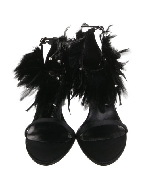 Escada Satin Feather Trim Sandals