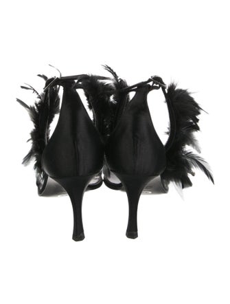 Escada Satin Feather Trim Sandals