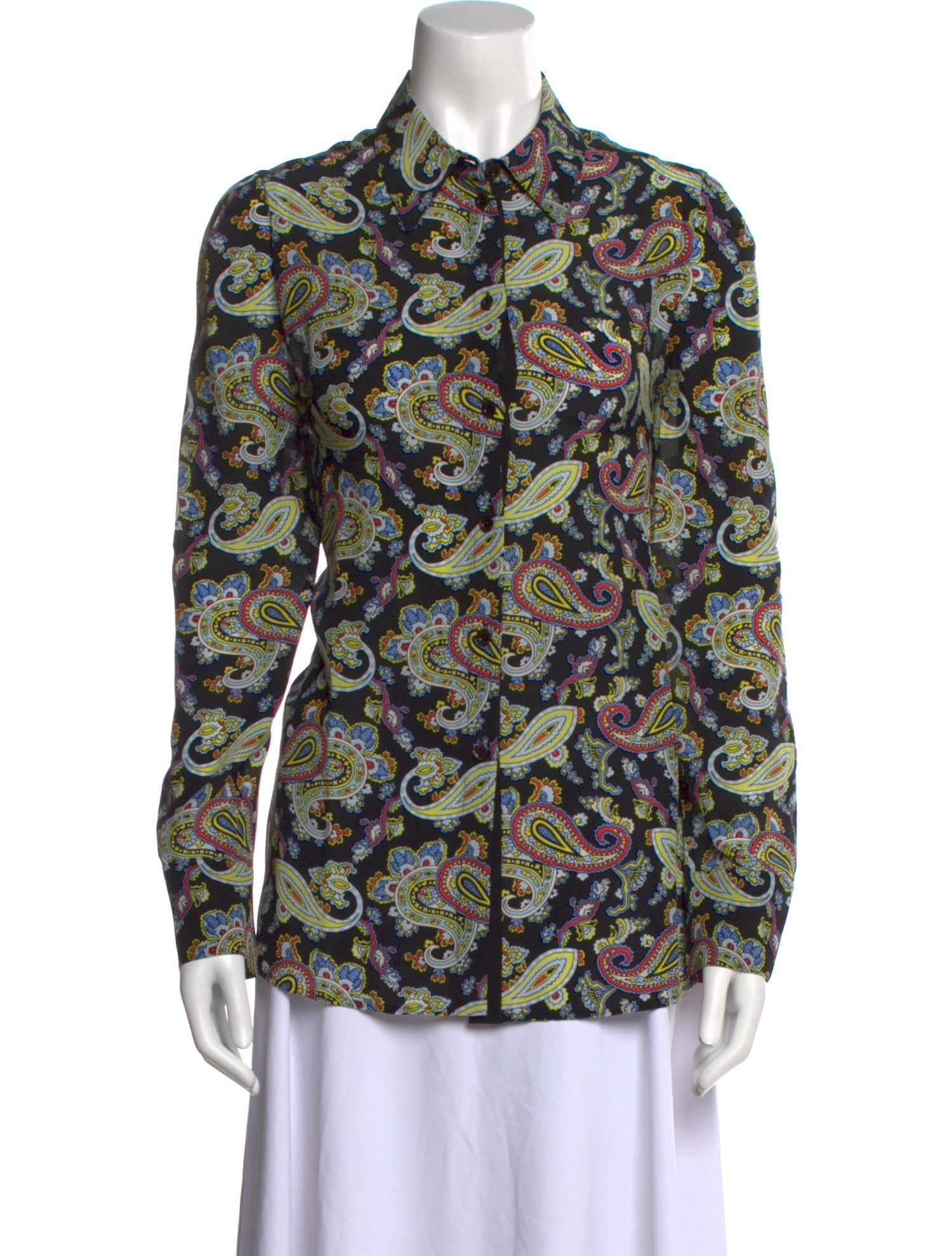 Escada Silk Paisley Print Button-Up Top