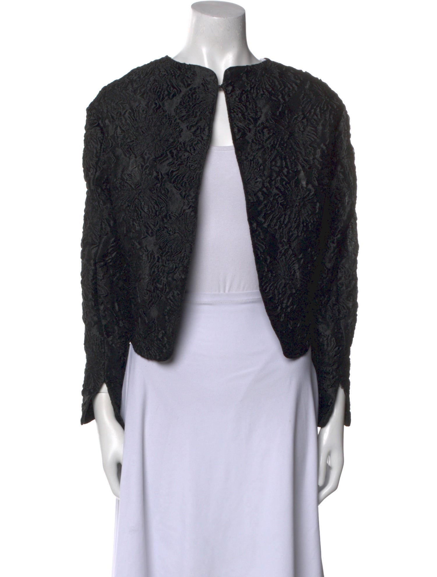 Escada Patterned Crew Neck Crop Top