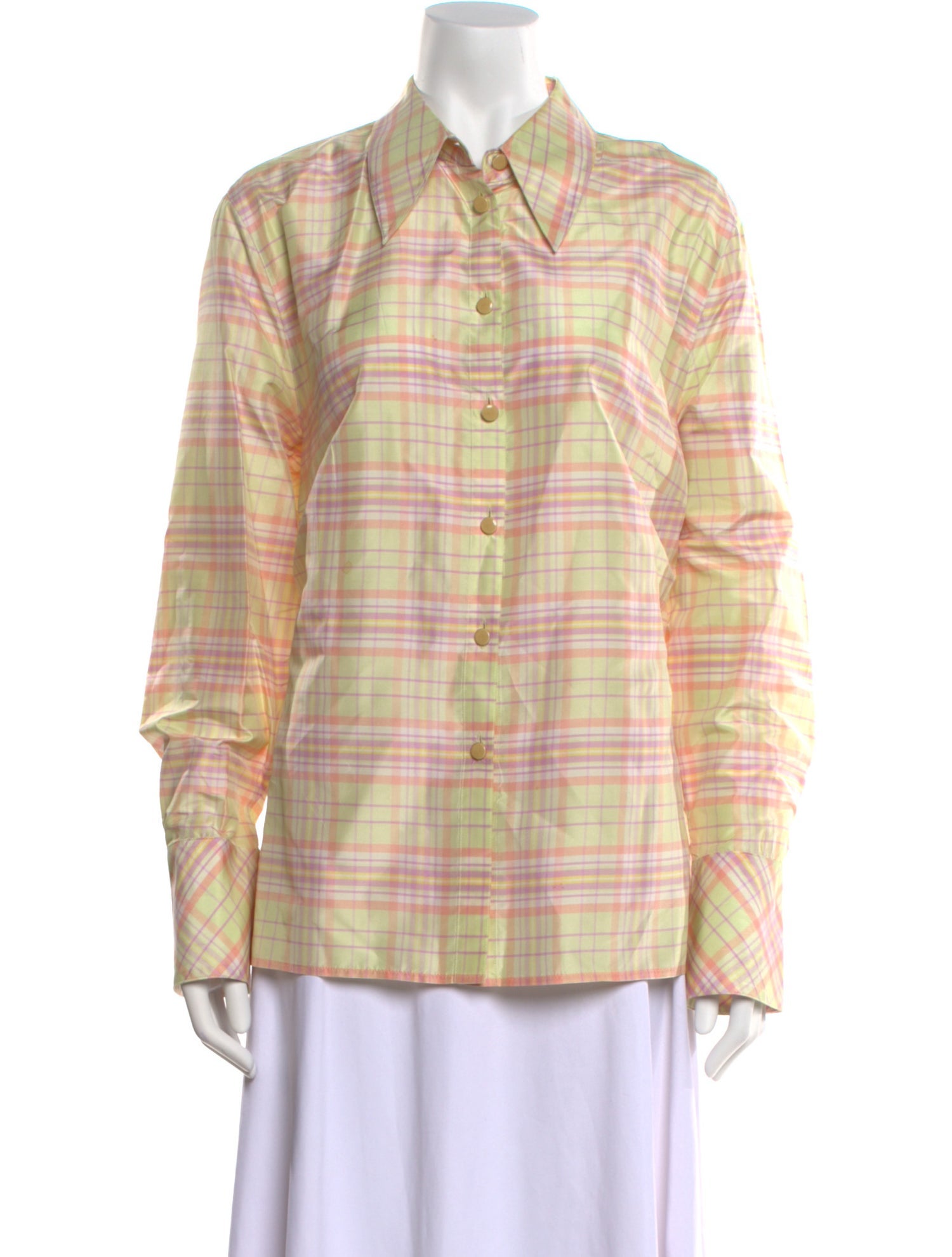 Escada Silk Plaid Print Button-Up Top
