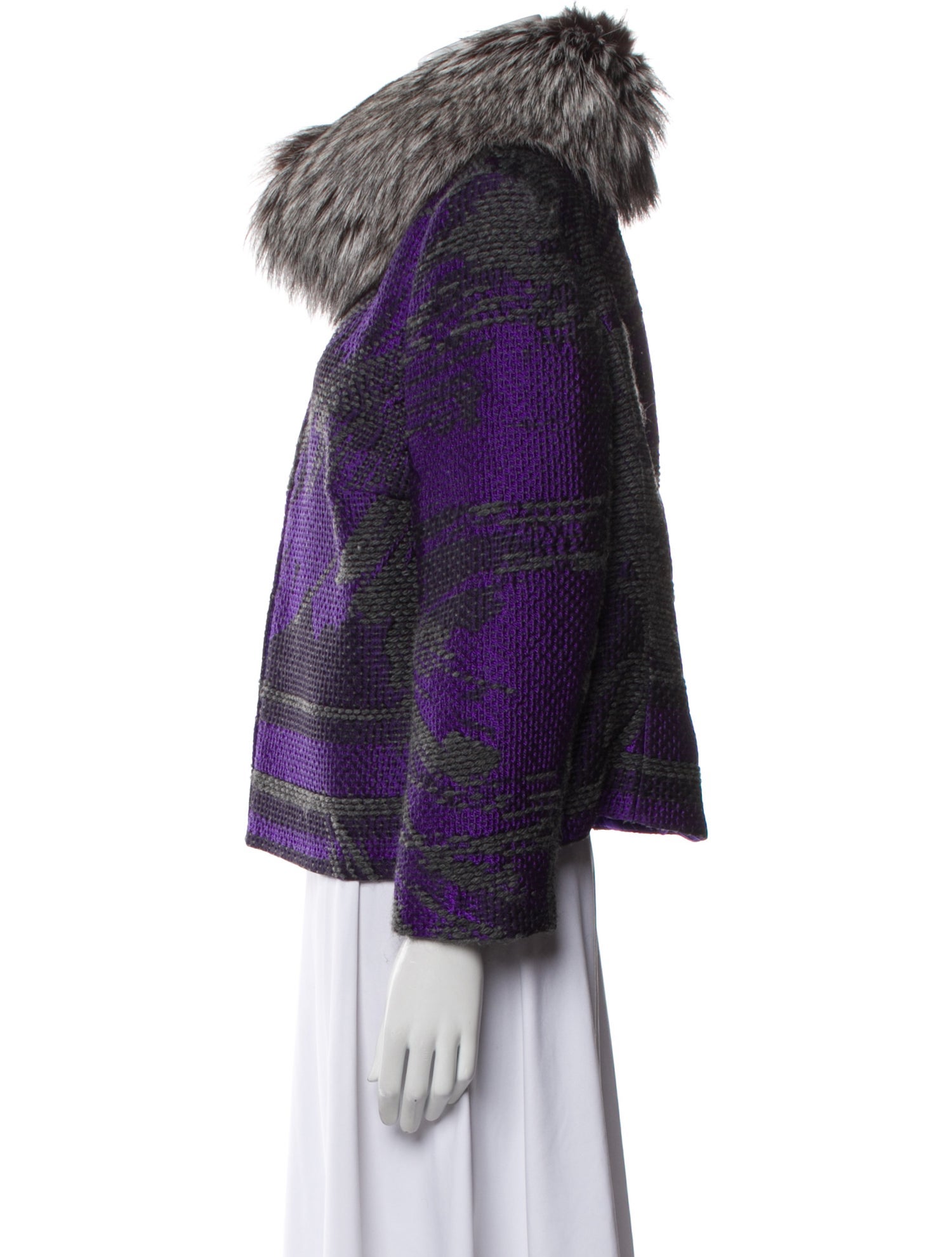Escada Virgin Wool Tweed Pattern Fur Jacket