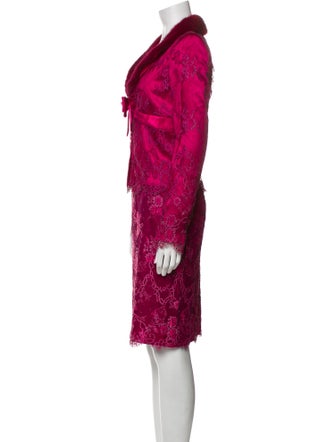 Escada Floral Print Fur Trim Skirt Set