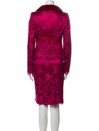 Escada Floral Print Fur Trim Skirt Set