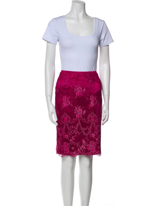 Escada Floral Print Fur Trim Skirt Set