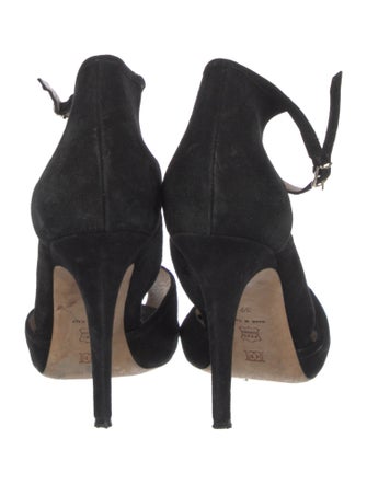 Escada Suede Leather Trim Embellishment Sandals