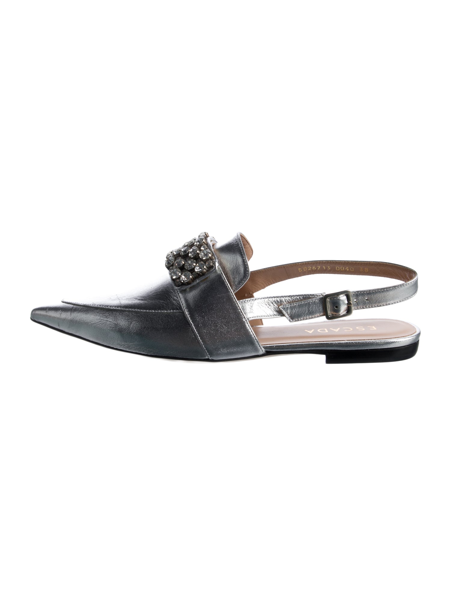 Escada Leather Crystal Embellishments Slingback Flats