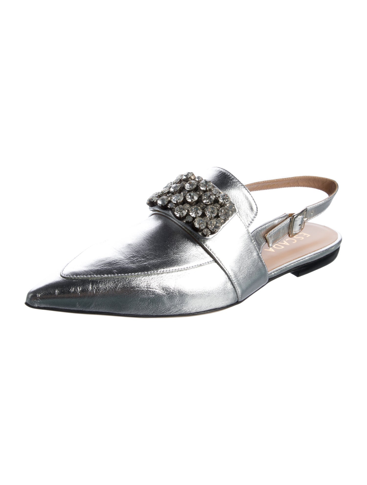 Escada Leather Crystal Embellishments Slingback Flats