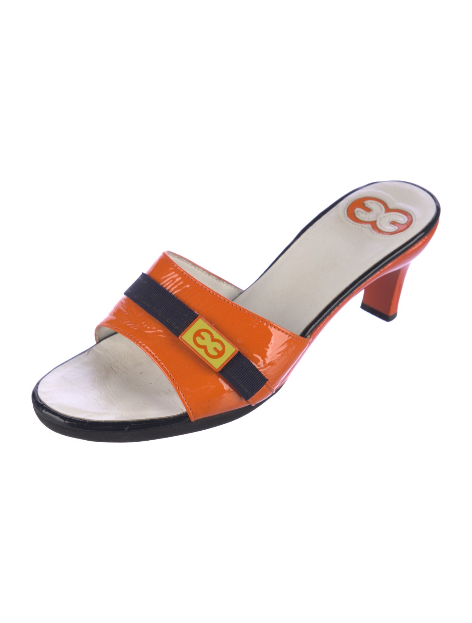 Escada Patent Leather Colorblock Pattern Slides