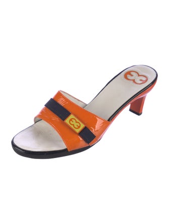 Escada Patent Leather Colorblock Pattern Slides