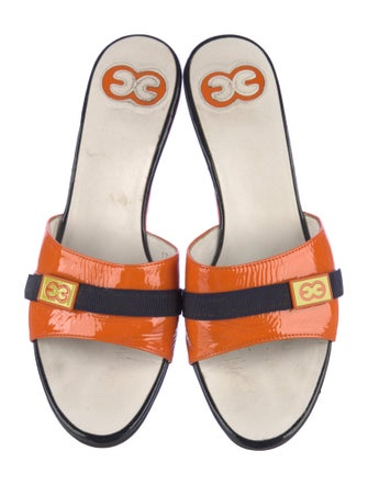 Escada Patent Leather Colorblock Pattern Slides