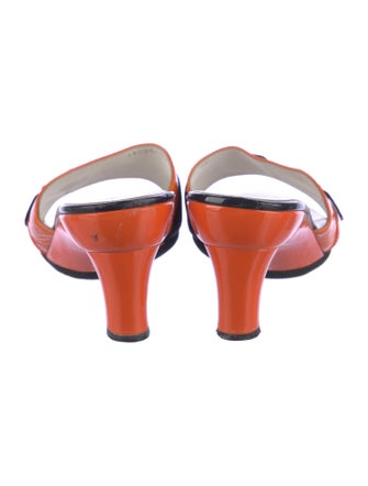 Escada Patent Leather Colorblock Pattern Slides