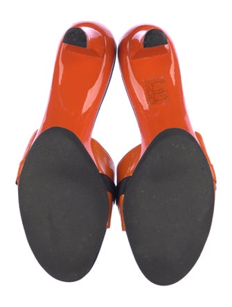 Escada Patent Leather Colorblock Pattern Slides