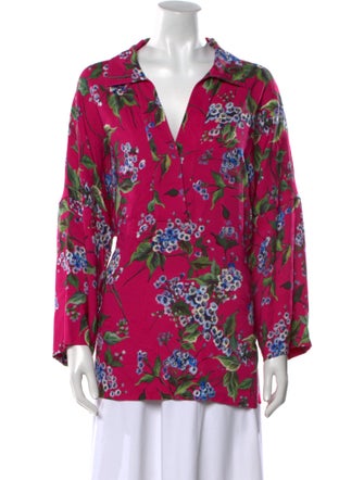 Escada Floral Print Long Sleeve Button-Up Top