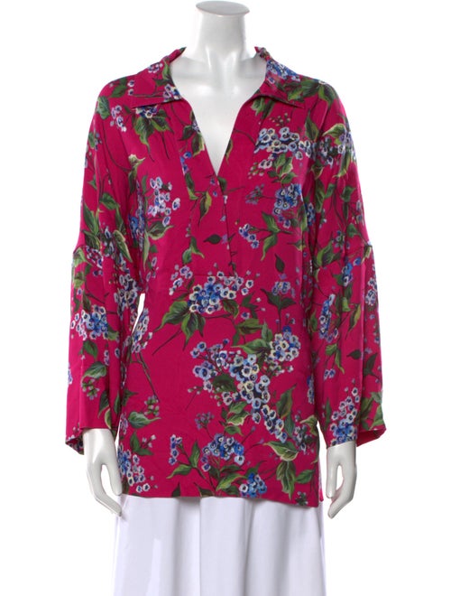 Escada Floral Print Long Sleeve Button-Up Top