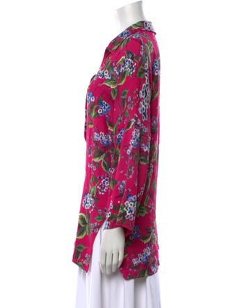 Escada Floral Print Long Sleeve Button-Up Top