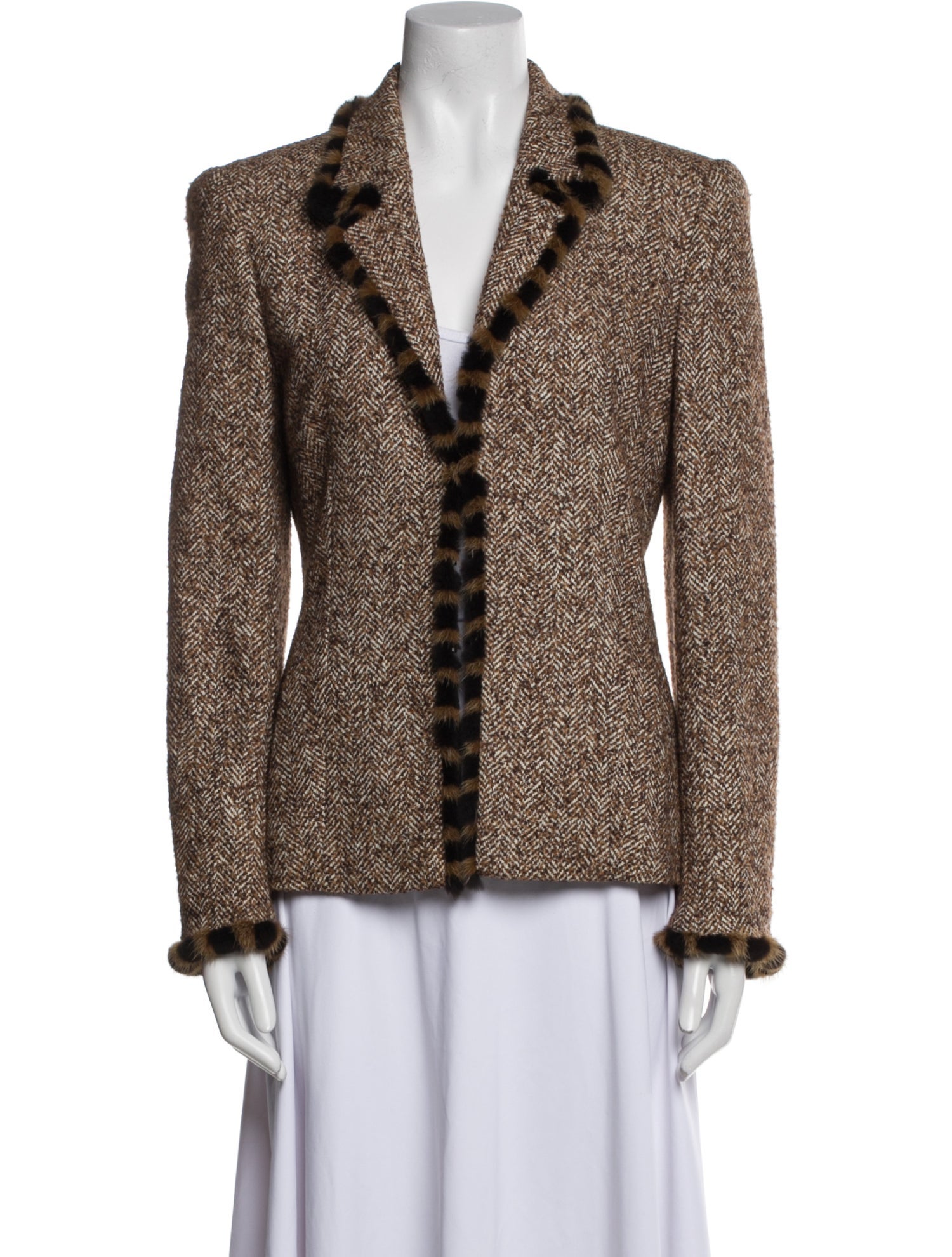 Escada Wool Printed Faux Fur Jacket