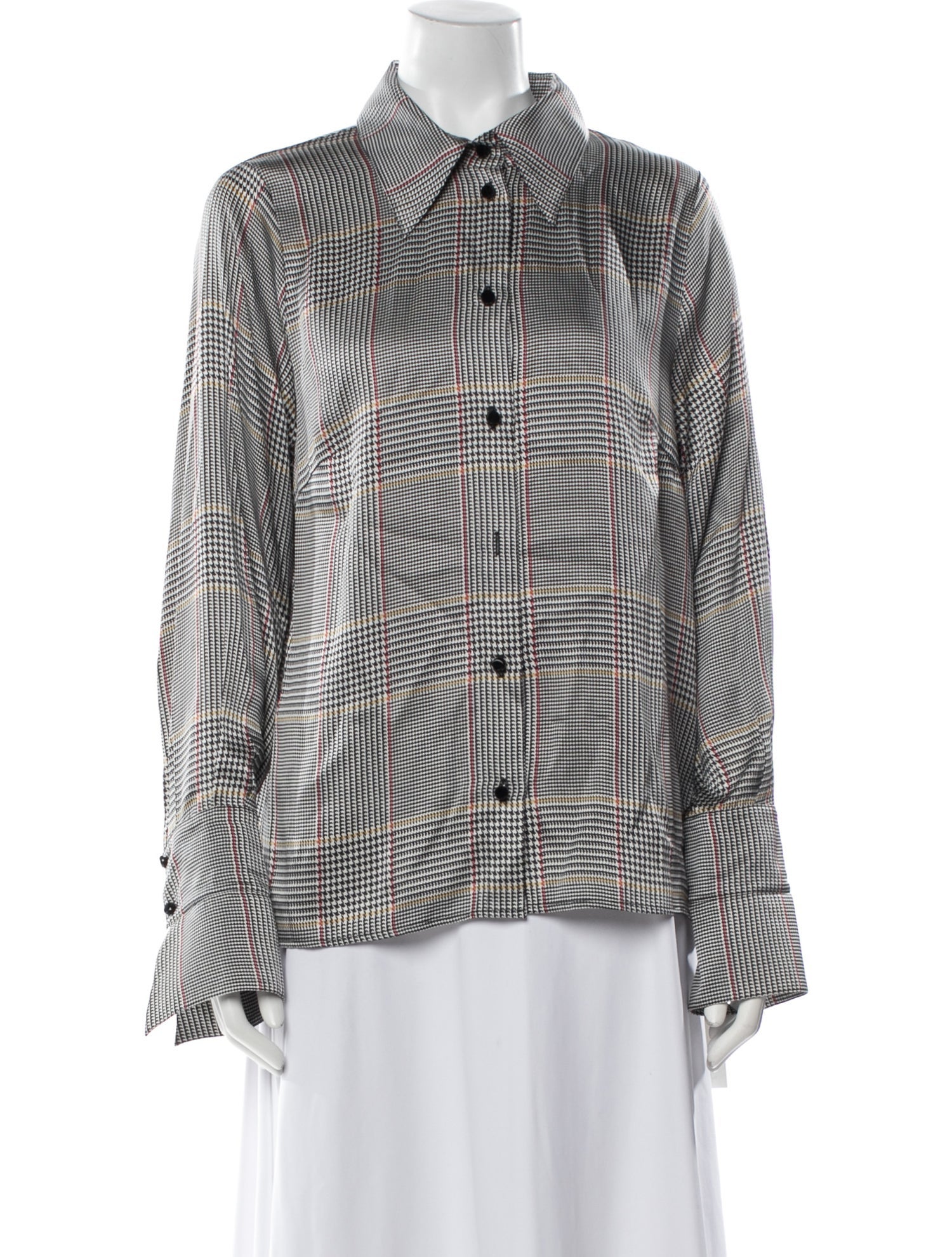 Escada Silk Houndstooth Print Button-Up Top