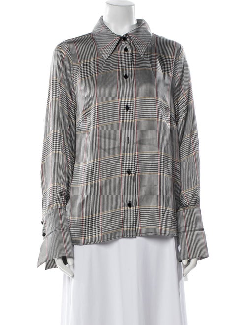 Escada Silk Houndstooth Print Button-Up Top