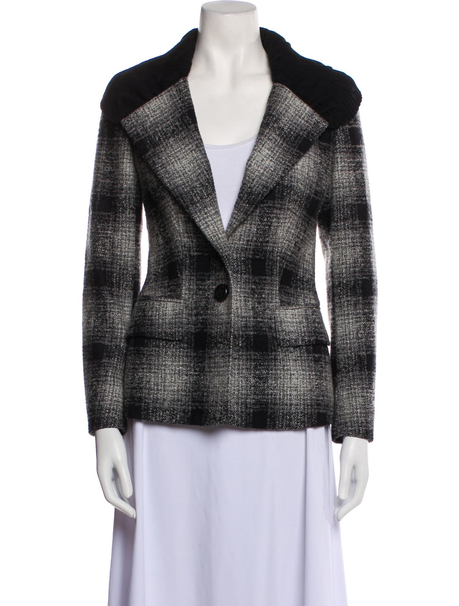 Escada Virgin Wool Plaid Print Blazer