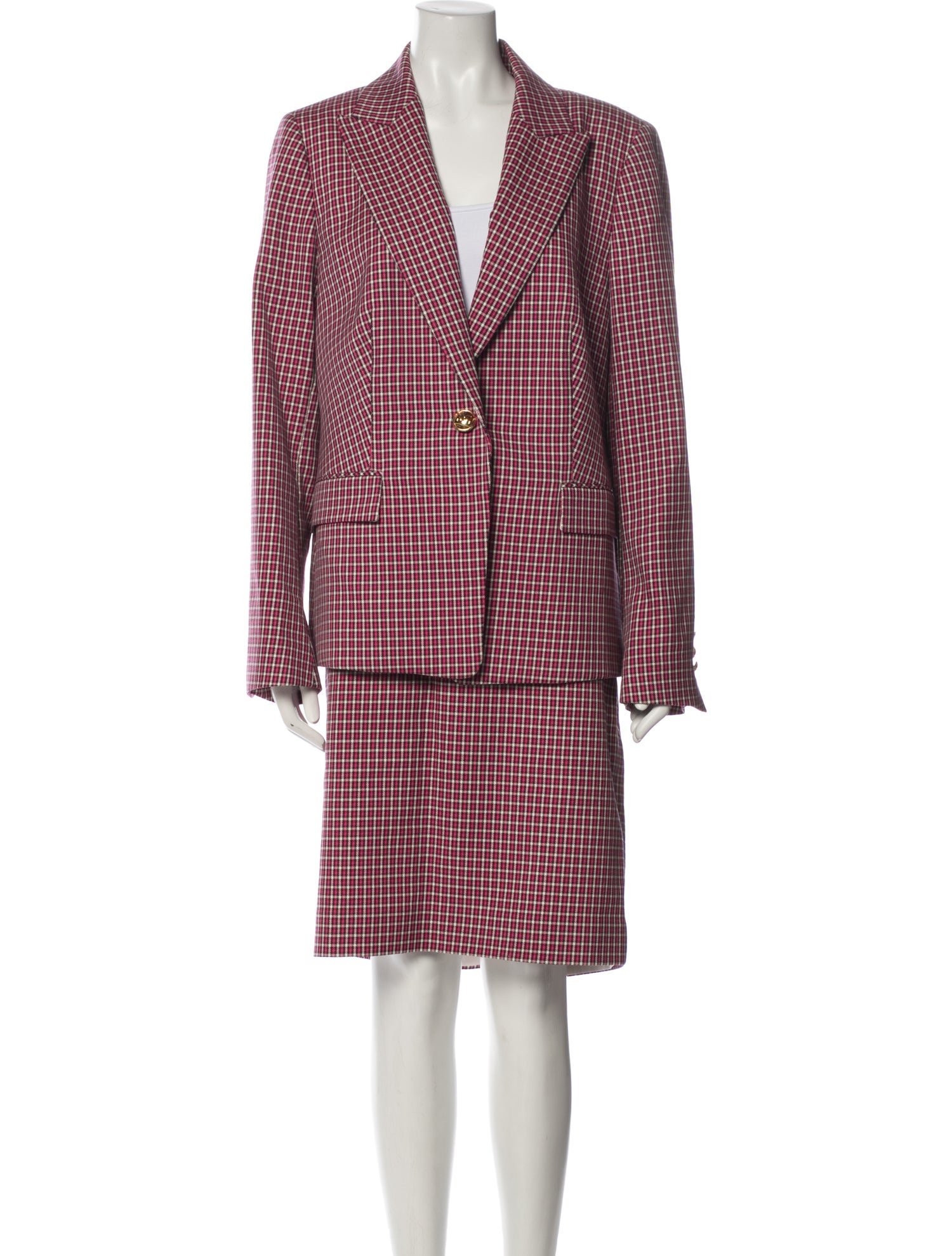 Escada Plaid Print Skirt Suit