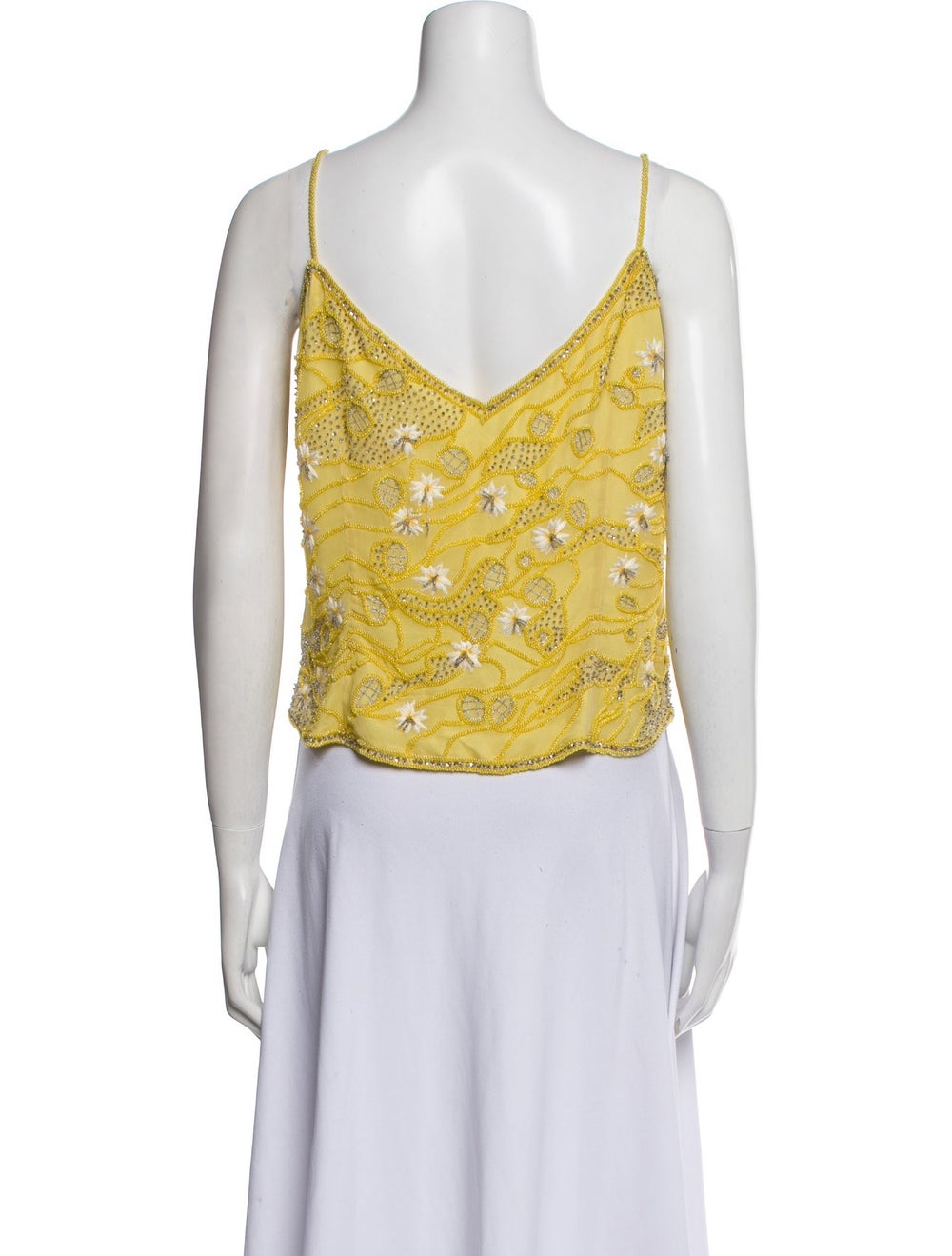 Escada Silk Crop Top Yellow Patterned Beaded, Seq… - image 3