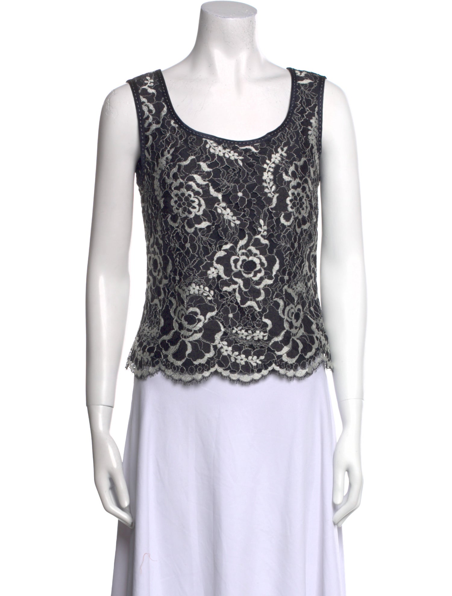 Escada Lace Pattern Scoop Neck Top
