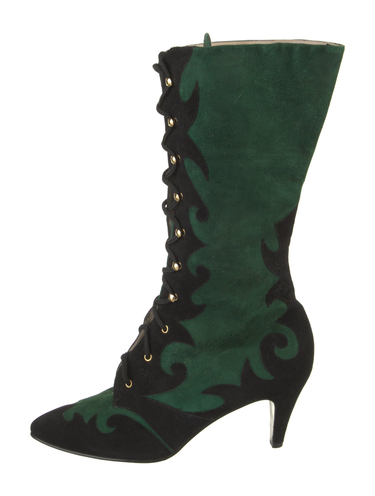 Escada Suede Colorblock Pattern Lace-Up Boots