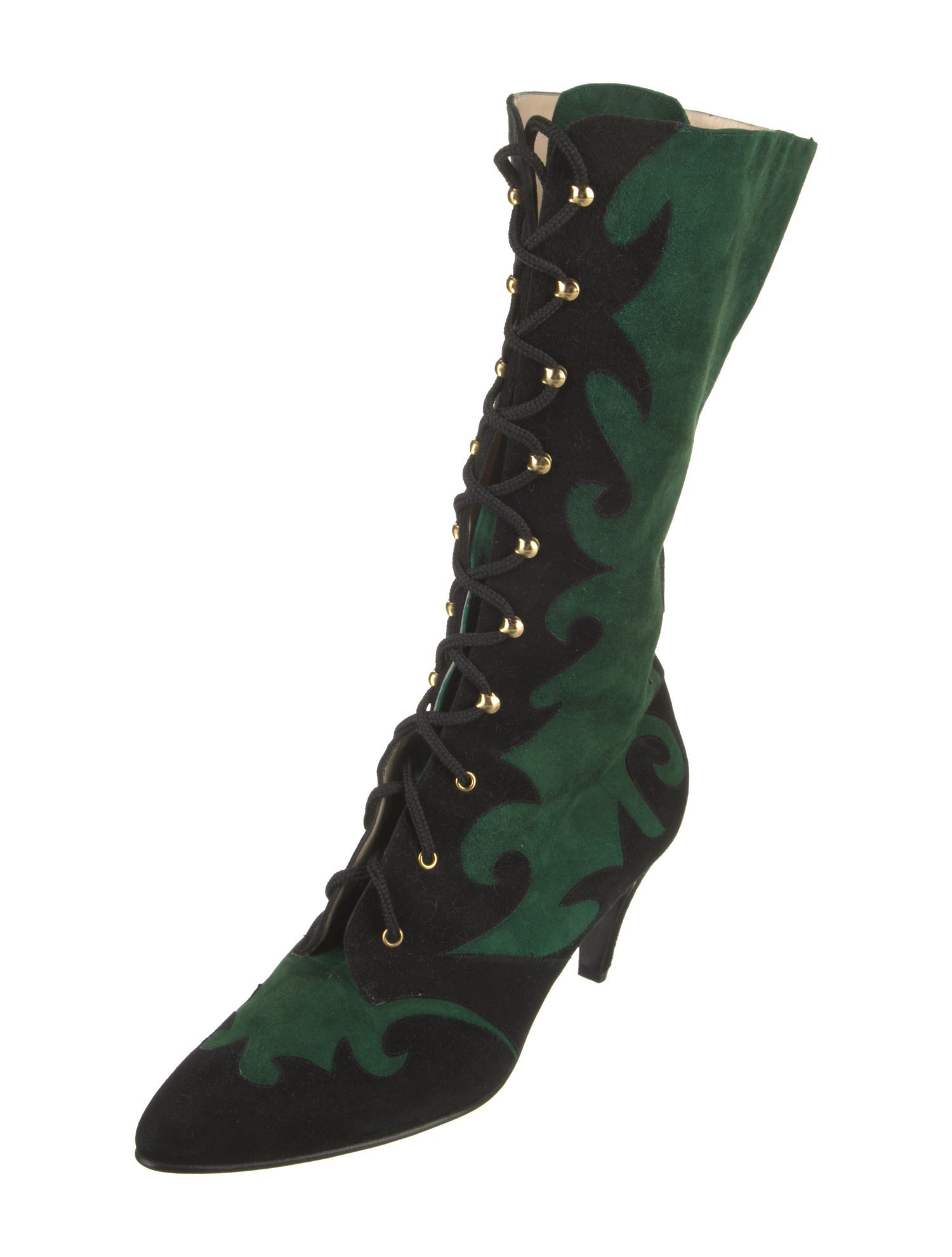 Escada Suede Colorblock Pattern Lace-Up Boots