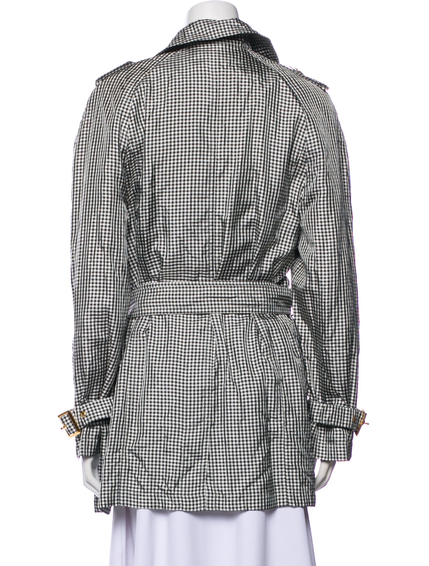 Escada Nylon Plaid Print Trench Coat