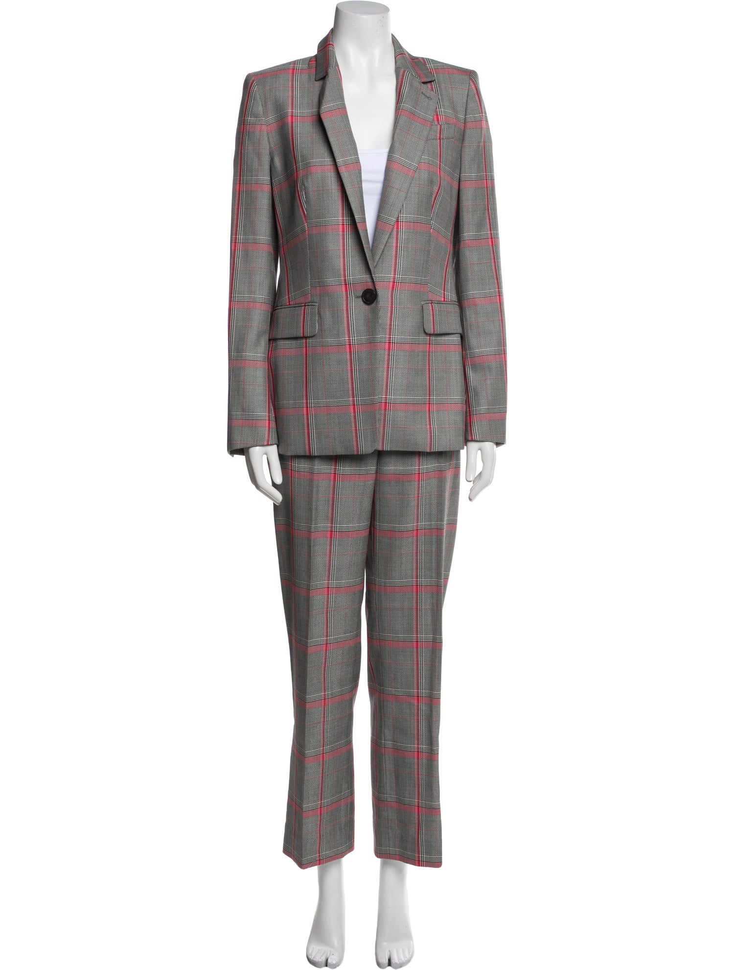 Escada Wool Plaid Print Pantsuit