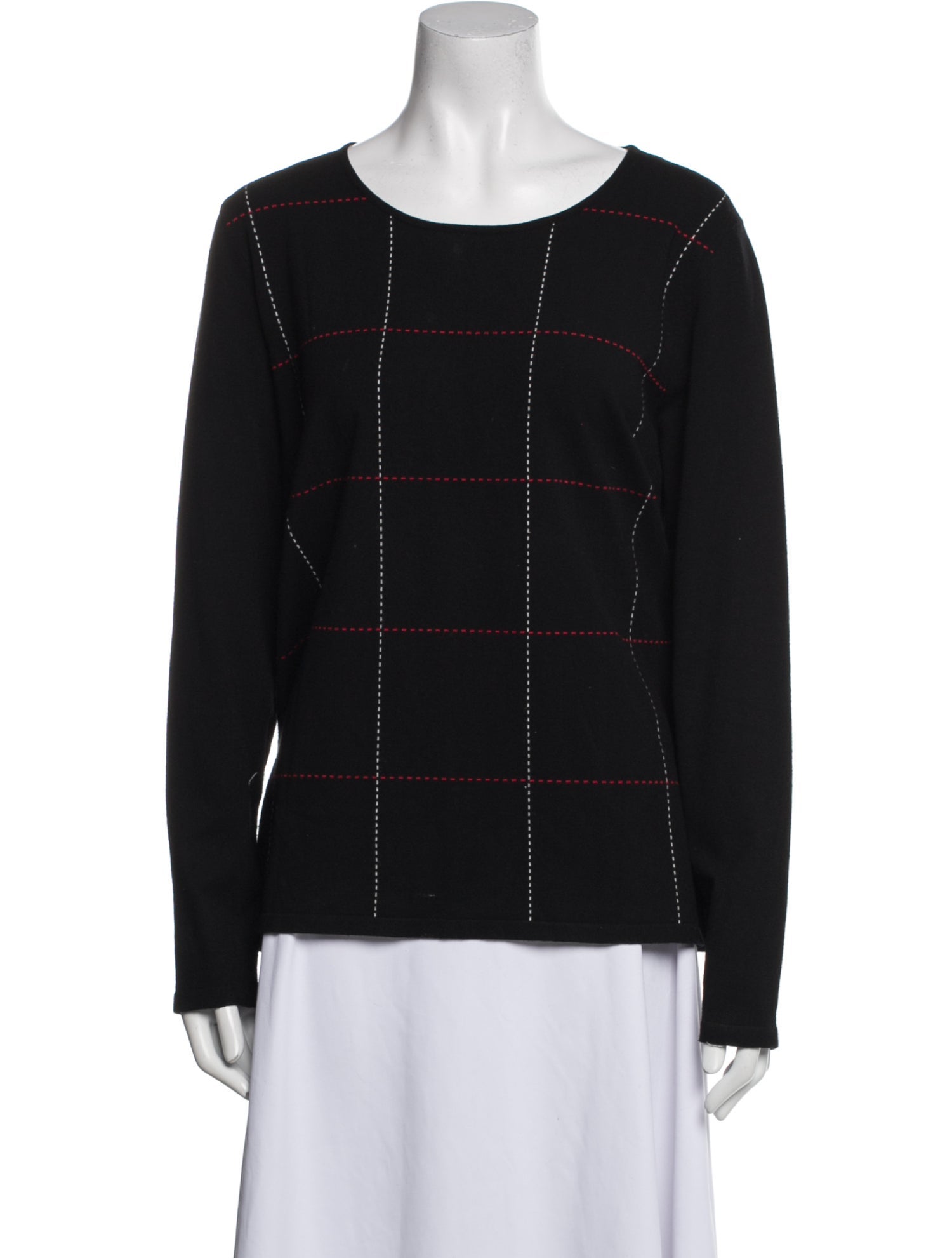 Escada Plaid Print Scoop Neck Sweatshirt