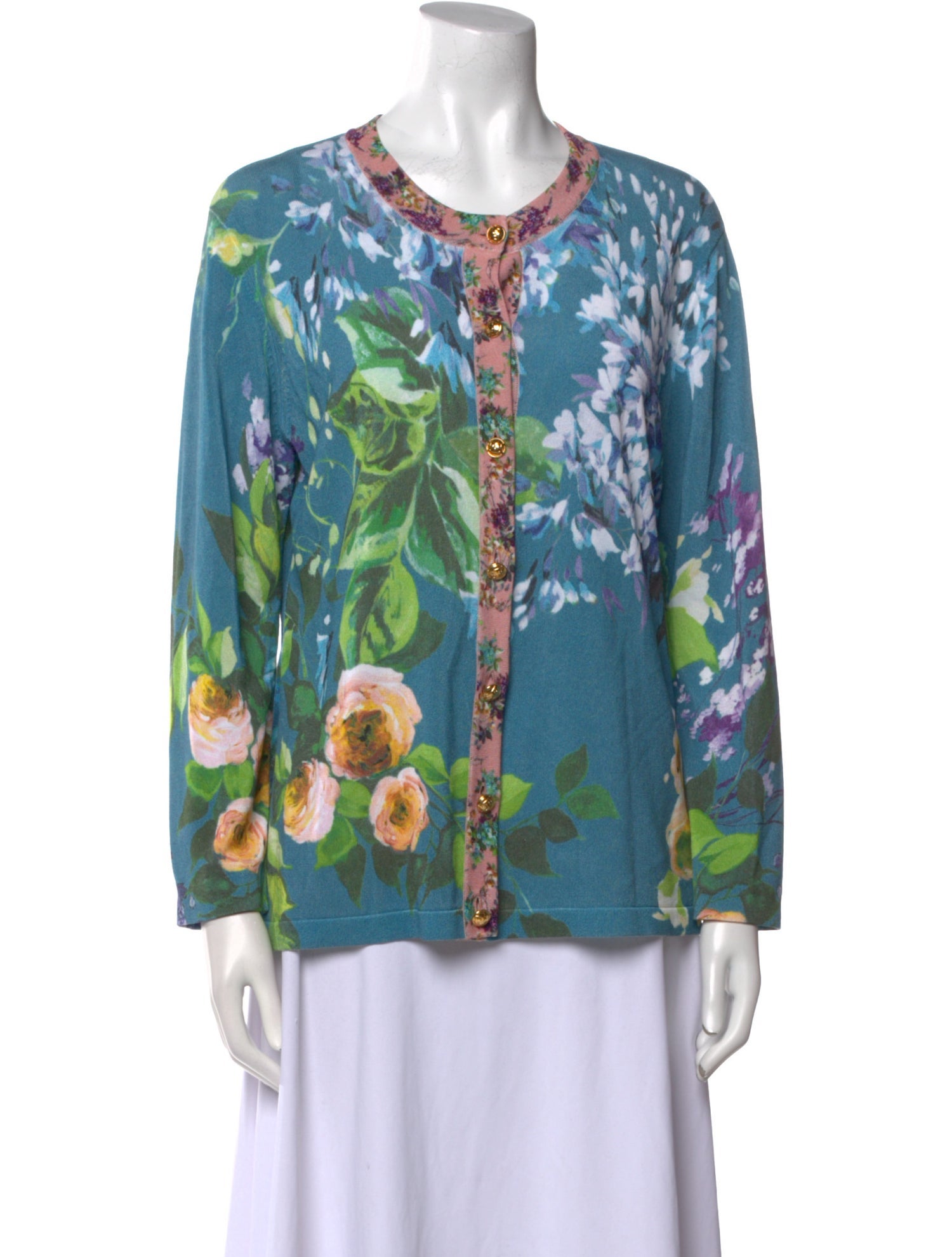 Escada Floral Print Scoop Neck Sweater