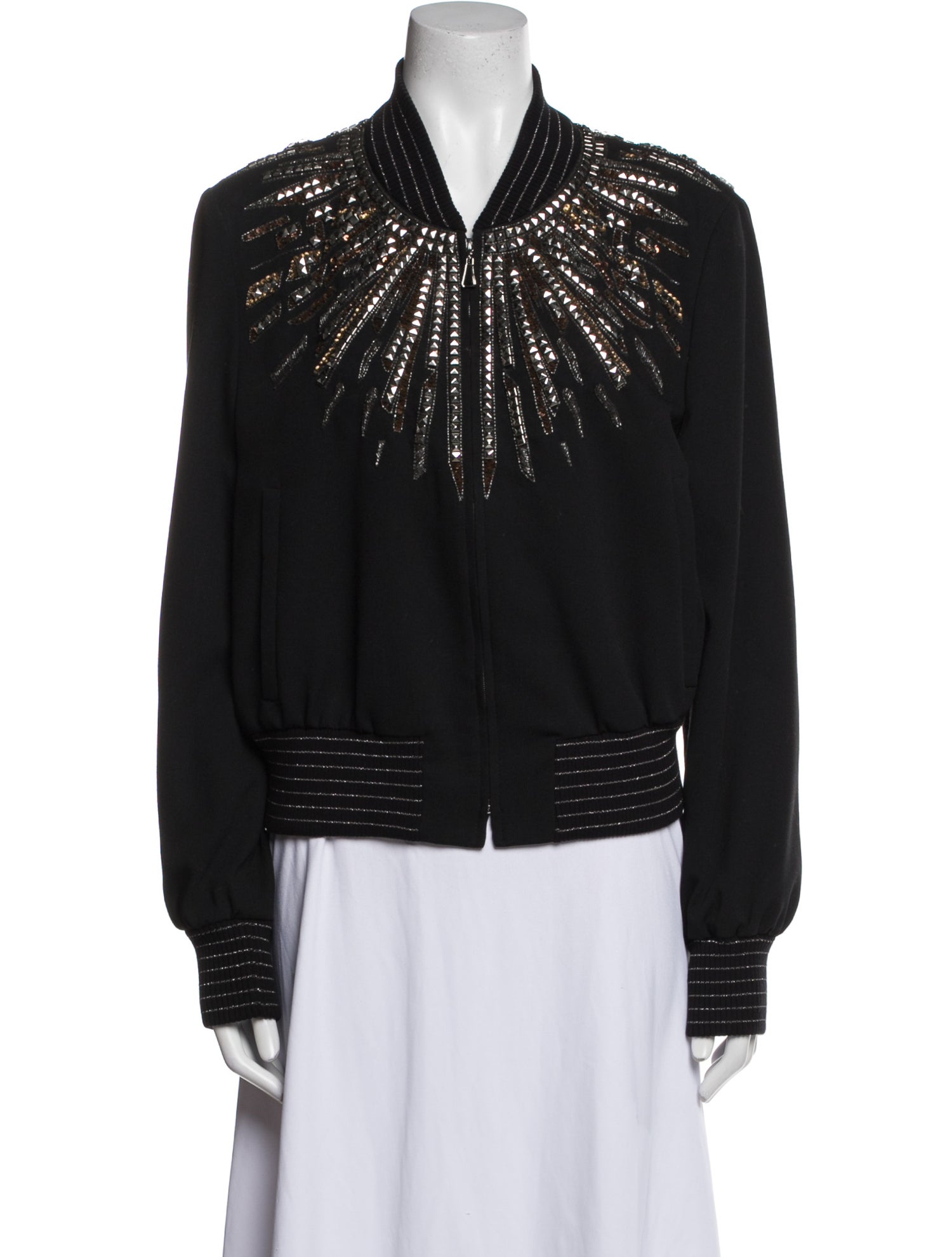 Escada Virgin Wool Striped Bomber Jacket