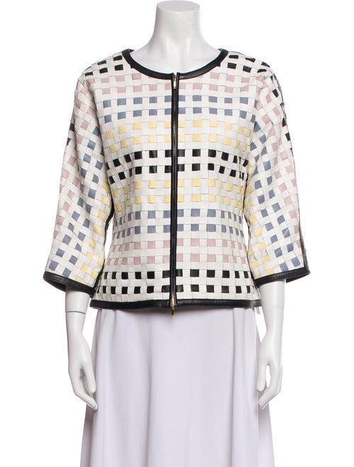 Escada Lamb Leather Plaid Print Evening Jacket