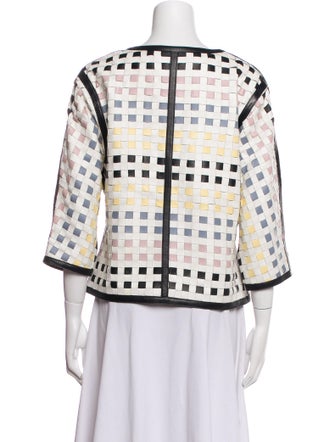 Escada Lamb Leather Plaid Print Evening Jacket