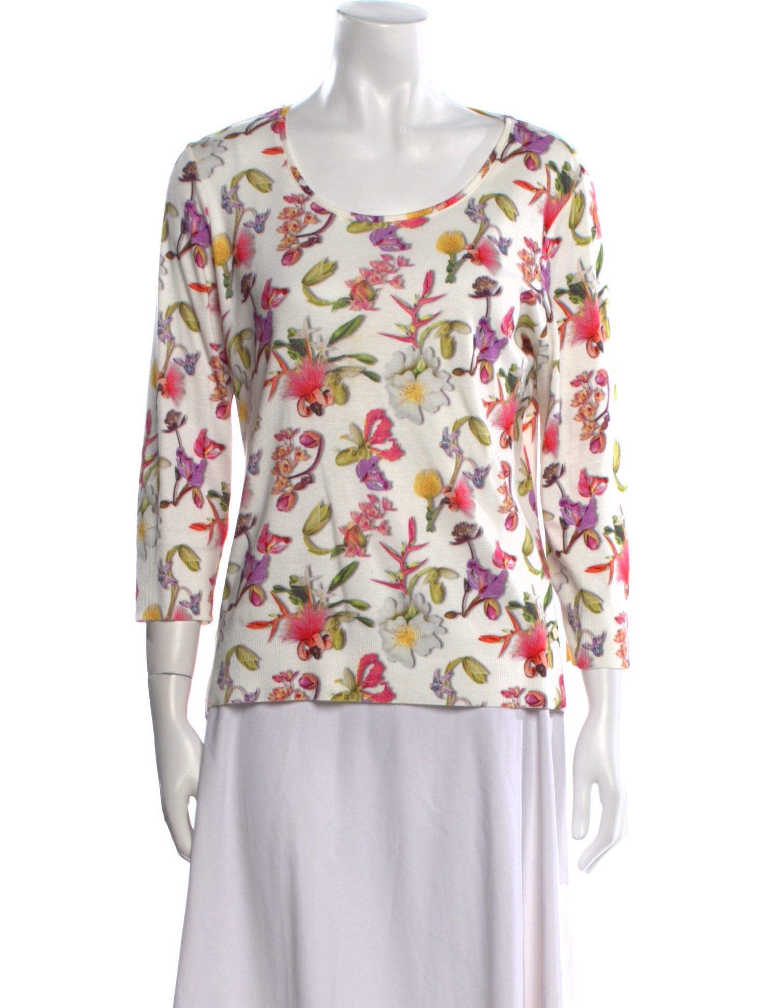 Escada Floral Print Scoop Neck Blouse