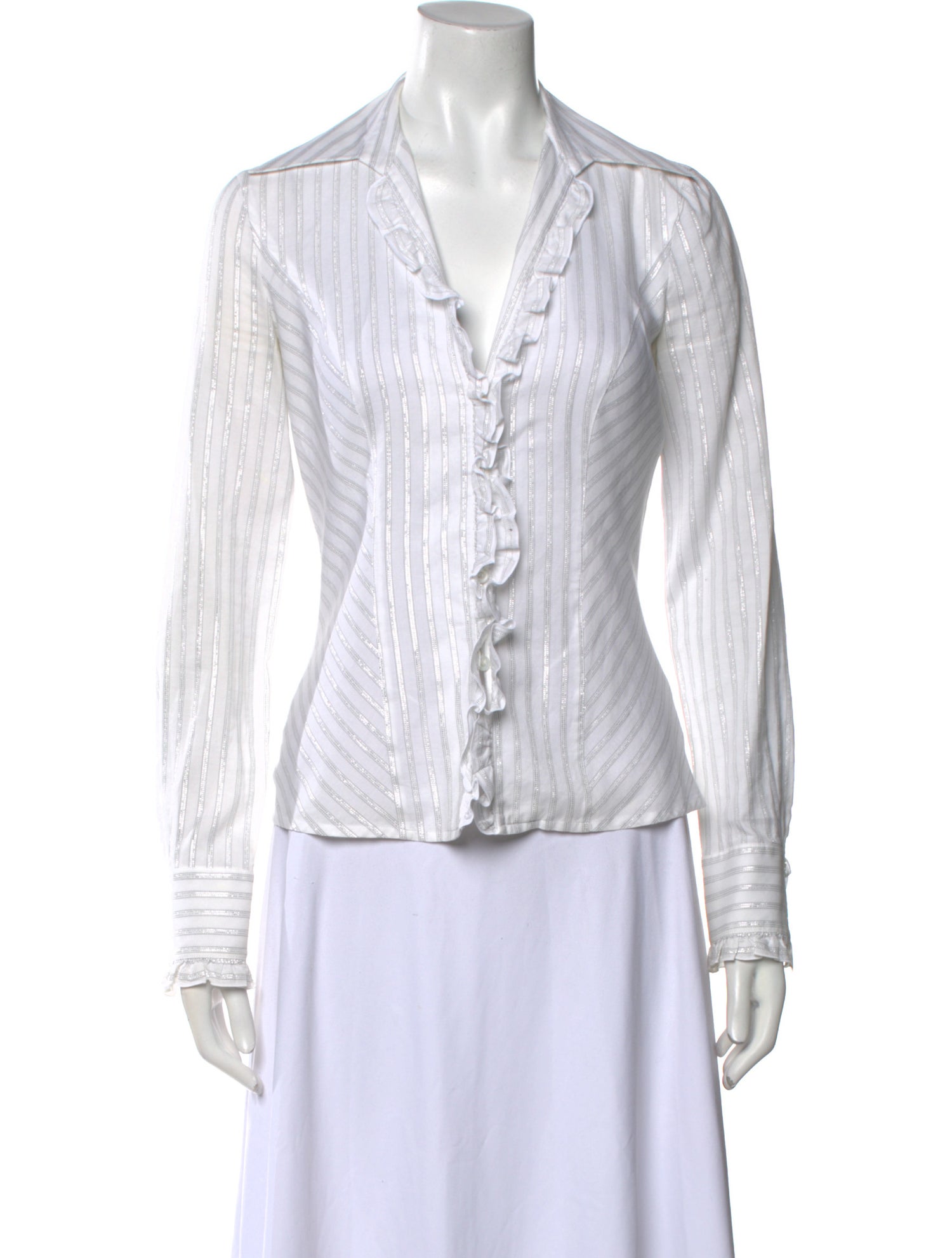 Escada Striped Long Sleeve Button-Up Top