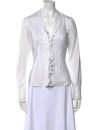 Escada Striped Long Sleeve Button-Up Top
