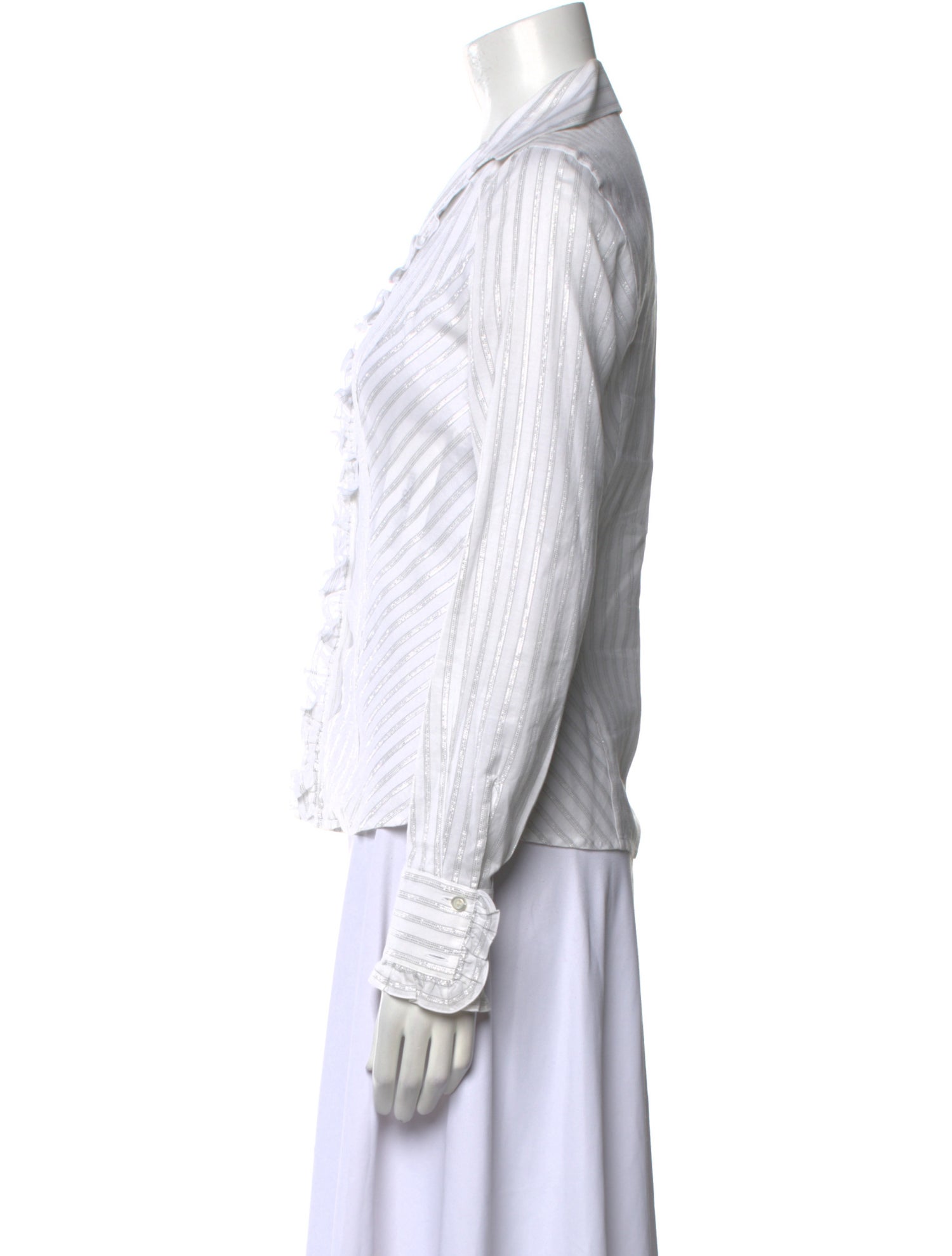 Escada Striped Long Sleeve Button-Up Top