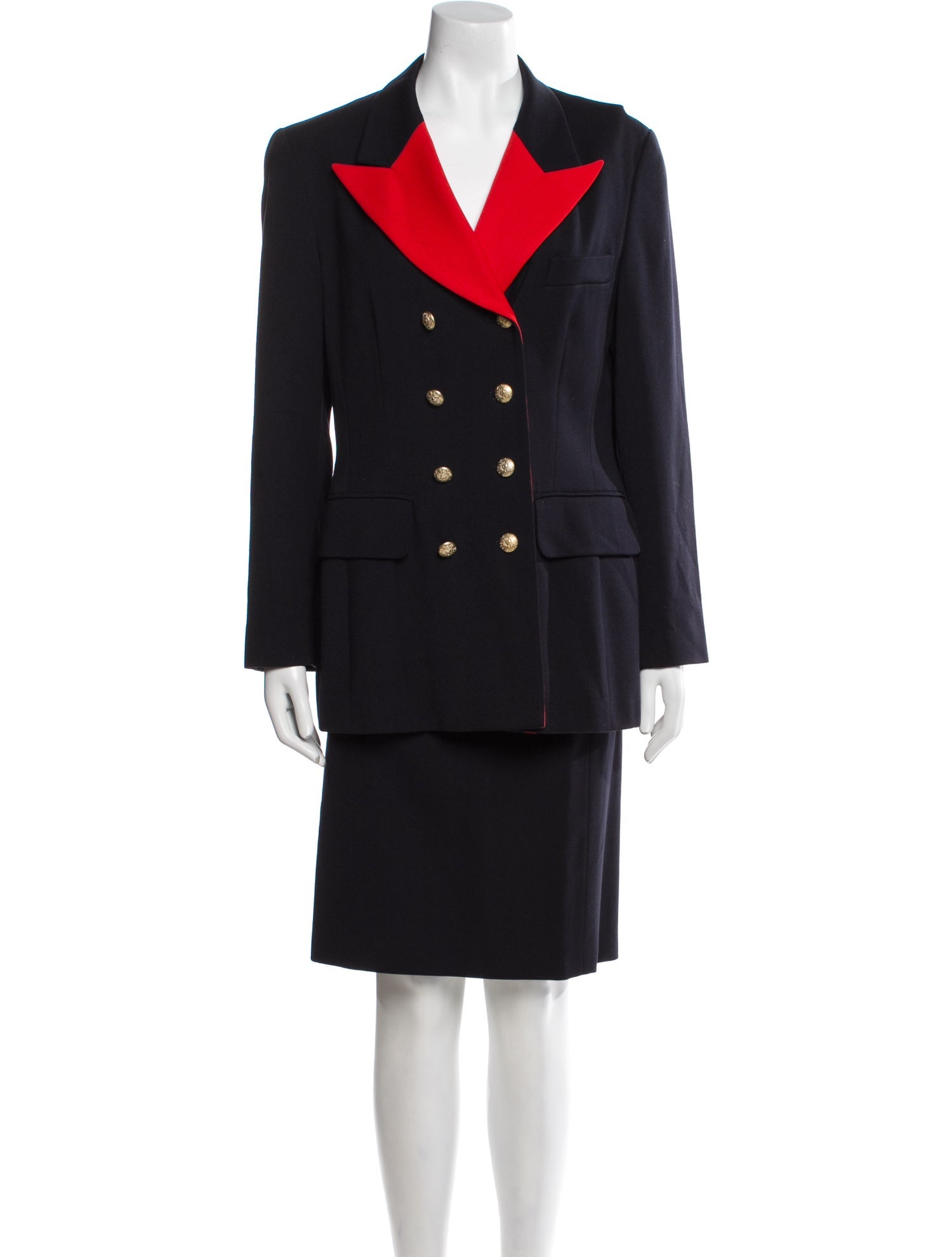 Escada Wool Colorblock Pattern Skirt Suit