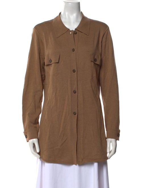 Escada Wool Long Sleeve Button-Up Top