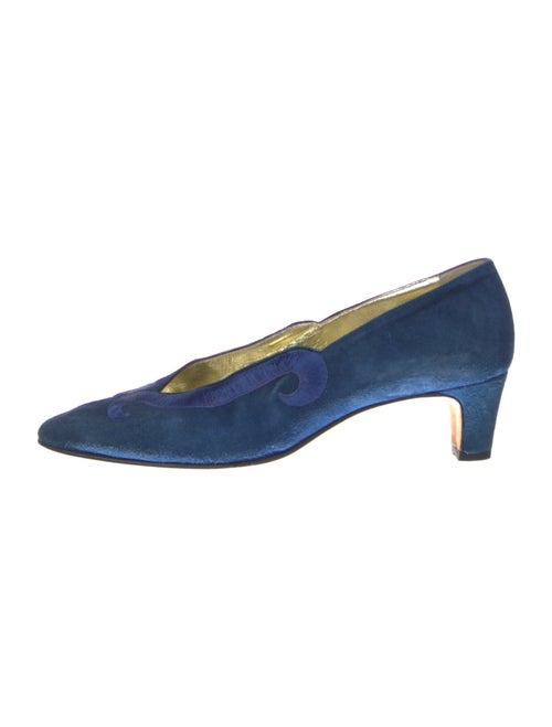 Escada Suede Embroidered Accent Pumps