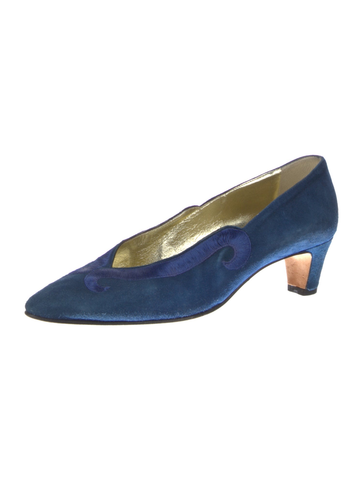 Escada Suede Embroidered Accent Pumps